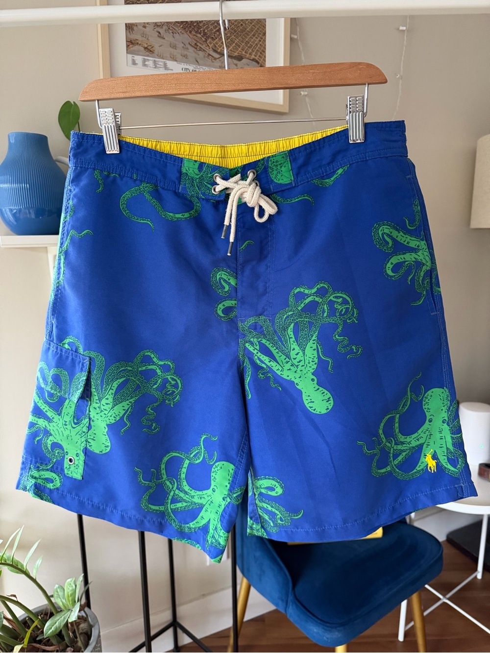 Polo by Ralph Lauren Blue Swim Shorts with Green Octopus Print